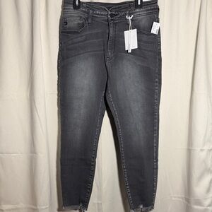 NWT KanCan High Rise Skinny Washed Faded Black Gray Raw Hem Jeans size 30